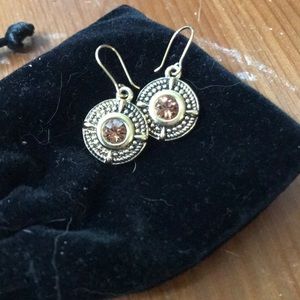 Gold Medallion Earrings with Crystal